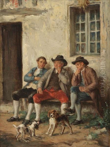 Gesprek Voor De Herberg. Oil Painting by Leon Danseart