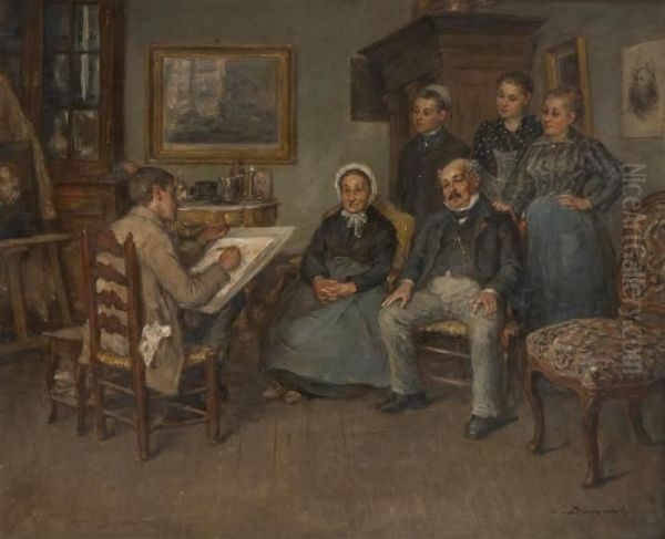 L'artiste Faisant Le Portraitd'une Fiere Famille Oil Painting by Leon Danseart