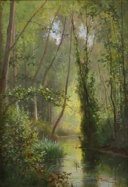 A Tranquil River Landscape Oil Painting by Louis Emile Dardoize