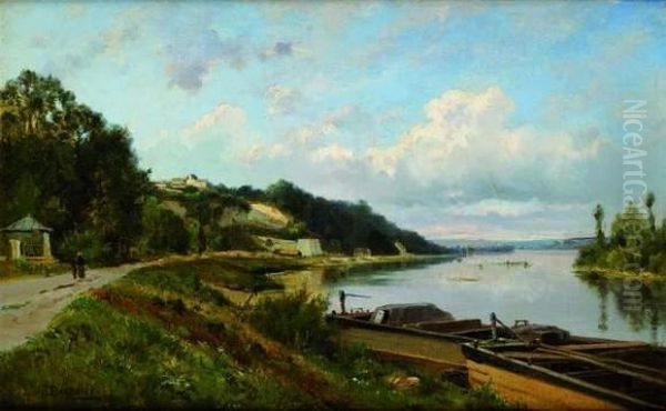 Bord De Seine Au Coudray Oil Painting by Louis Emile Dardoize