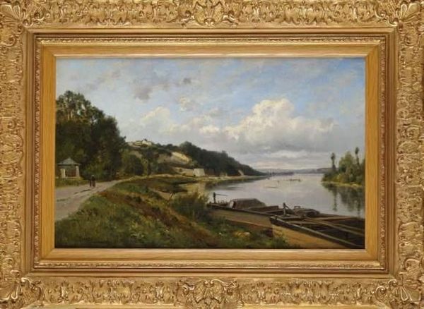 Bord De Seine Au Coudray Oil Painting by Louis Emile Dardoize