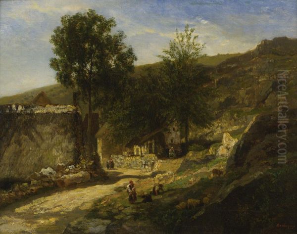 Entrance To The Village Oil Painting by Charles-Francois Daubigny