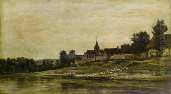 La Seine A Portefoie Oil Painting by Charles-Francois Daubigny