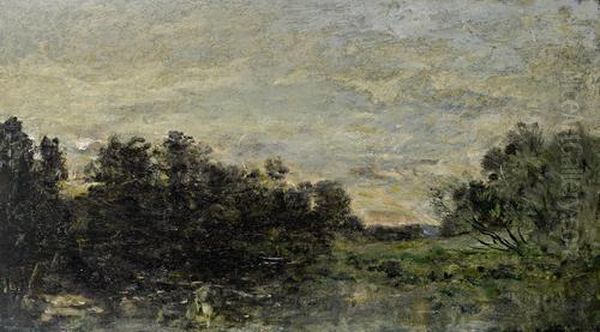 River Scene At Sunset Oil Painting by Charles-Francois Daubigny