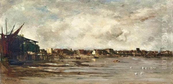 Le Port De Dieppe Oil Painting by Charles-Francois Daubigny