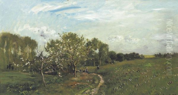 Les Pommiers En Fleur Oil Painting by Charles-Francois Daubigny