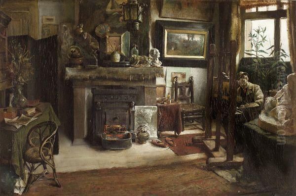 L'atelier Du Peintre Oil Painting by Leon Meuter De Brunin