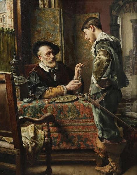 'le Cadeau De Fiancailles' Oil Painting by Leon Meuter De Brunin