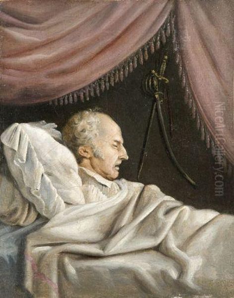 Officier Sur Son Lit De Mort Oil Painting by Charles Emile De Callande Champmartin