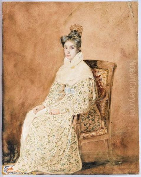 Portrait De Femme Assise Oil Painting by Charles Emile De Callande Champmartin