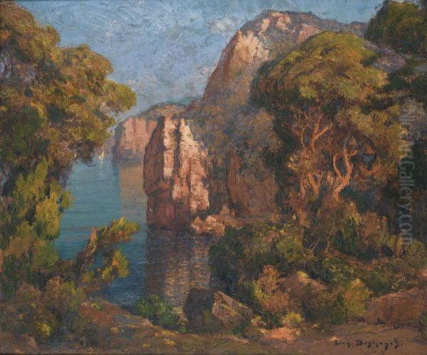 Falaises Et Arbres Oil Painting by Eugene Francois Deshayes