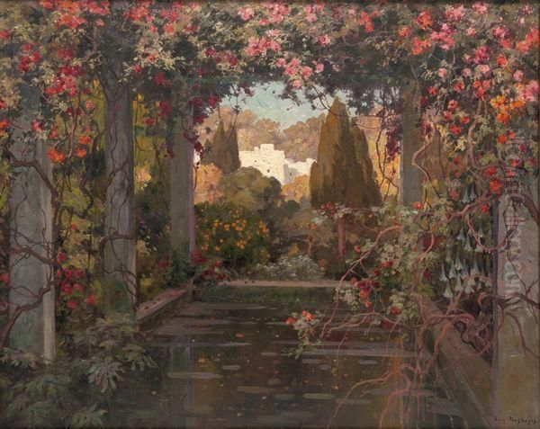 Jardin Fleuri En Afrique Du Nord. Oil Painting by Eugene Francois Deshayes