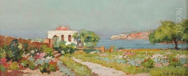 Villa Au Jardin Fleuri Oil Painting by Eugene Francois Deshayes