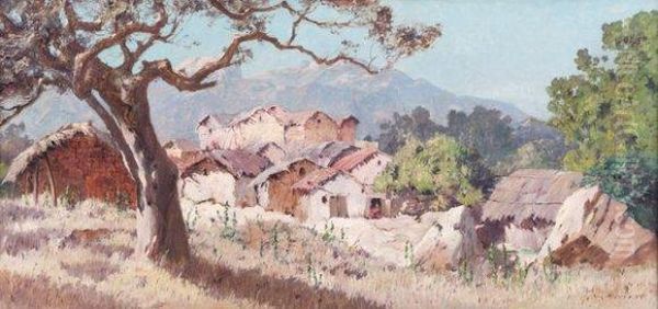 Village En Petite Kabylie, Algerie Oil Painting by Eugene Francois Deshayes