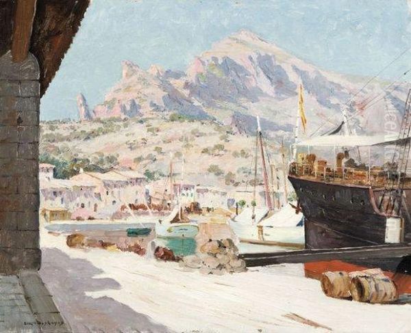 Vue D'un Port De Majorque Oil Painting by Eugene Francois Deshayes