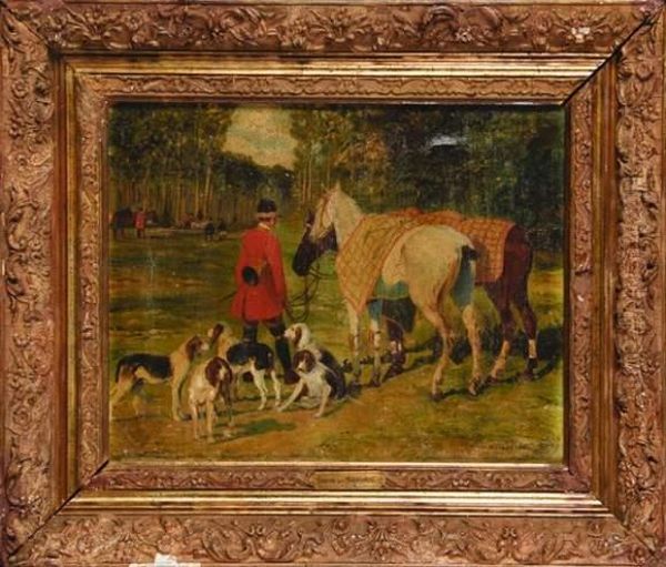 Valet De Chiens Avec Ses Relais De Chiens Et De Chevaux Oil Painting by Edouard Doigneau