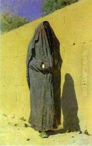 Uzbek Woman In Tashkent 1873 Oil Painting by Vasili Vasilyevich Vereshchagin