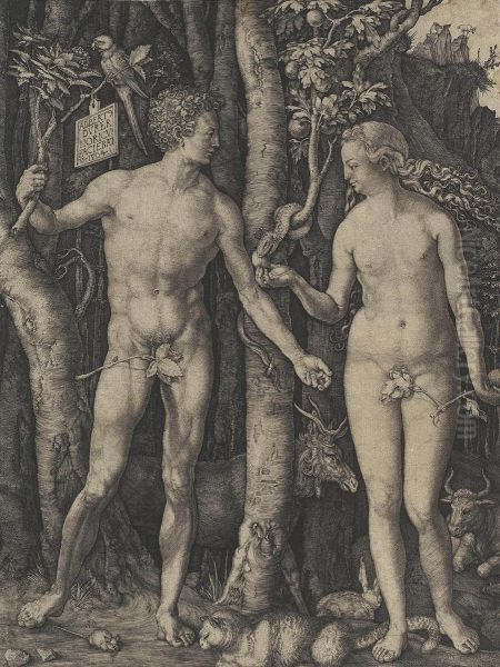 Adam And Eve Oil Painting by Albrecht Durer