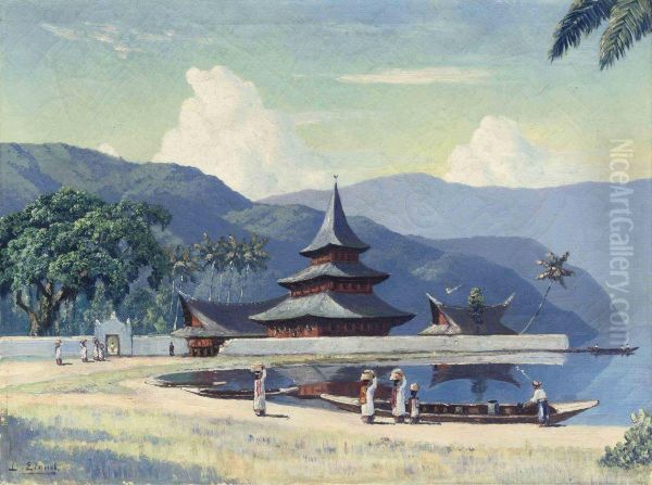 Daily Life Around The Pagoda Oil Painting by Leo Eland