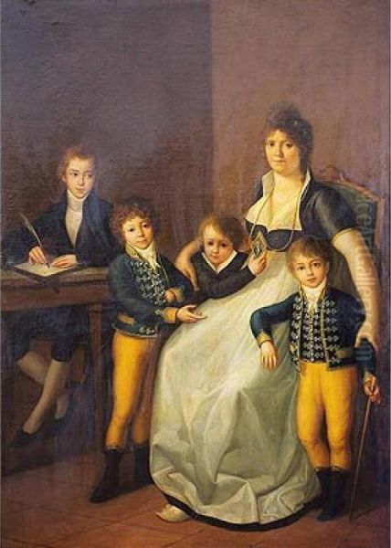 Retrato De D Ursula Lopez Azcutia Y Sus Cuatro Hijos Oil Painting by Augustin Esteve