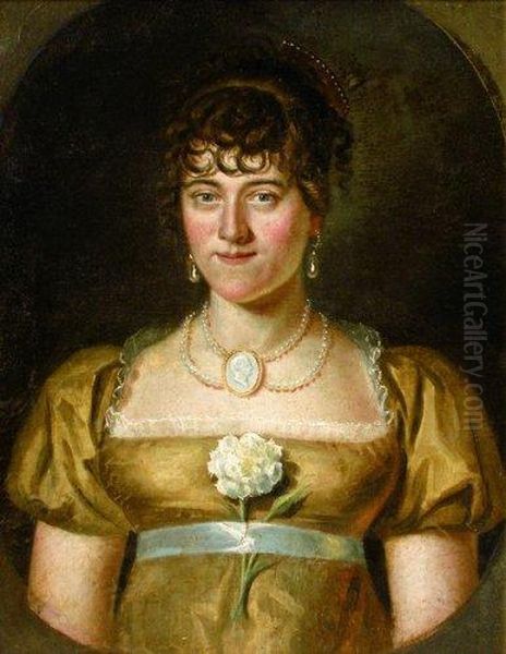 Portrait De Jeune Femme Dans Un Ovale Peint. Oil Painting by Augustin Esteve