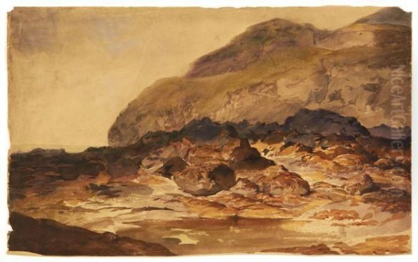 Les Rochers Oil Painting by Eugene Isabey