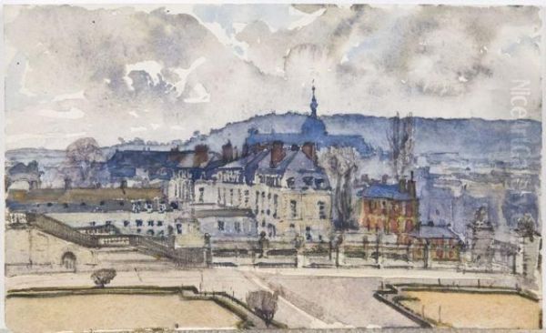 Vue Du Quartier Saint Louis A Versailles, Pris De L'orangerie Duchateau Oil Painting by Eugene Isabey