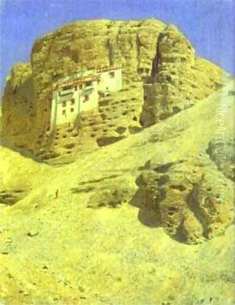 Monastery In A Rock Ladakh 1875 Oil Painting by Vasili Vasilyevich Vereshchagin