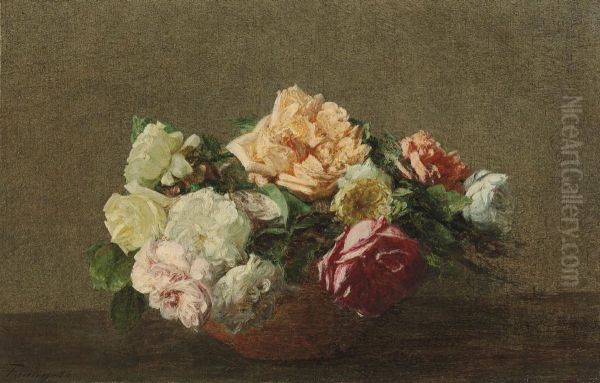 Roses Oil Painting by Ignace Henri Jean Fantin-Latour