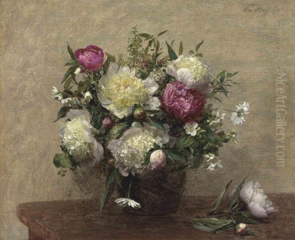 Vase De Pivoines Oil Painting by Ignace Henri Jean Fantin-Latour