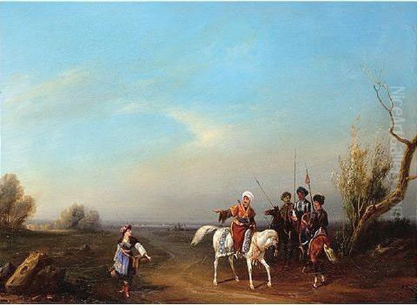 Cavalry By The Roadside Oil Painting by Noel-Dieudonne Finart