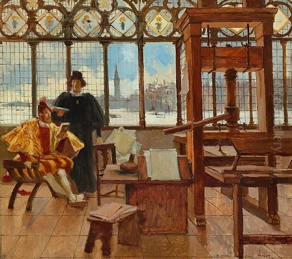 A Study For 'jean Grolier In The House Ofaldus Manutius' Oil Painting by Francois Flameng