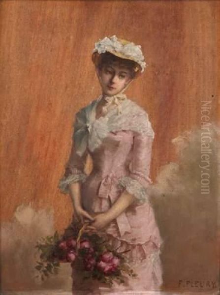 Elegante Au Panier De Fleurs Oil Painting by Albert Francois Fleury