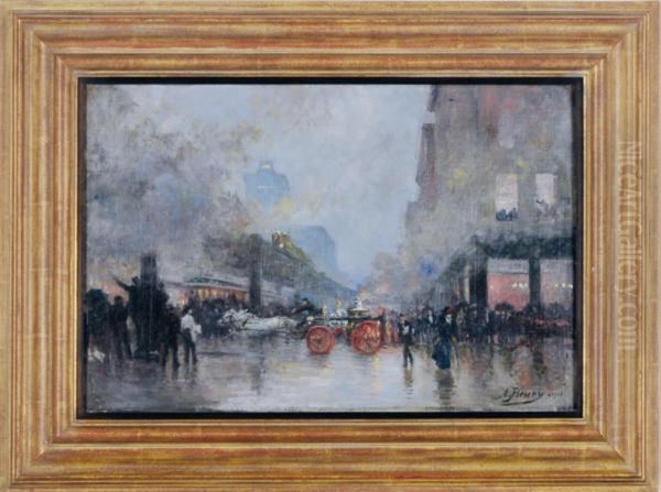 A Fire On Wabash Avenue In Downtown Chicago Oil Painting by Albert Francois Fleury