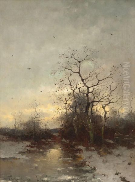 Winterliche Landschaft Oil Painting by Heinrich Flockenhaus