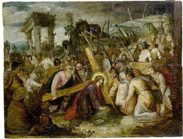 Christ And Saint Veronica On The Road To Calvary Oil Painting by Hieronymus II Francken