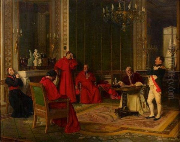 Le Pape Signant Le Concordat Devant Napoleon Ier Oil Painting by Jose Frappa