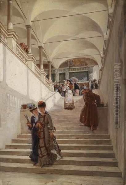 Entrance To The Gallery Oil Painting by Jose Frappa