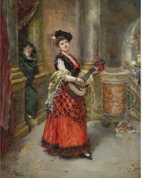 La Belle Guitariste Oil Painting by Eduardo Leon Garrido