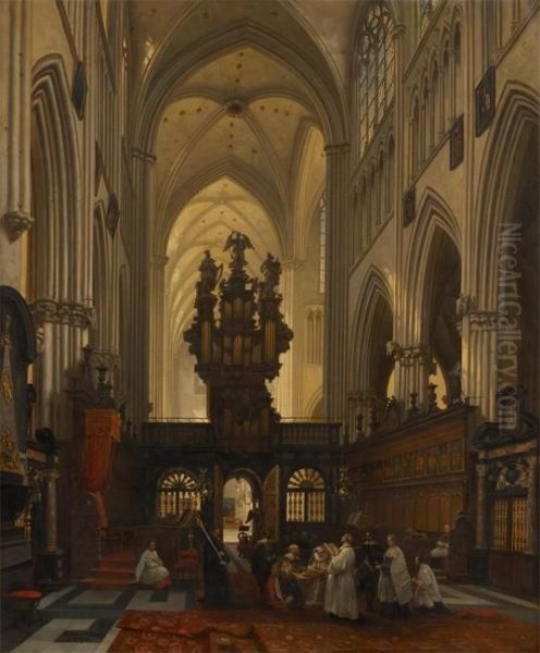 Mariage En L'eglise Sint Peeter A Louvain Oil Painting by Jules Victor Genisson