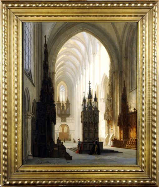 Interieur De Cathedrale Oil Painting by Jules Victor Genisson