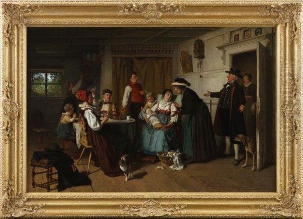 La Visite Des Grands Parents Oil Painting by Theodore Gerard