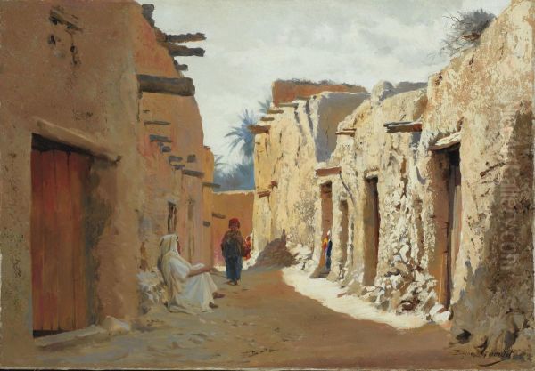 Rue D'el Kantara, Algerie Oil Painting by Eugene-Alexis Girardet