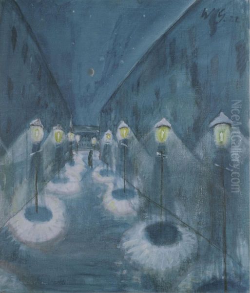 Nachtliche Strasse (street By Night) Oil Painting by Walter Gramatte