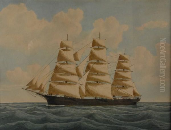 Three Masted Ship Oil Painting by Eugene Grandin