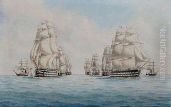 L'escadre De L'atlantique Faisant Route Sous Grande Voilure Oil Painting by Eugene Grandin