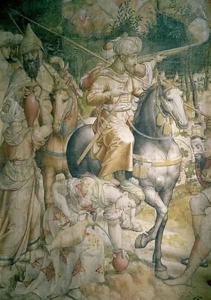 Campaign of Emperor Charles V against the Turks at Tunis in 1535 the defeat of the Turks at the battle of Goletta, detail of cavalrymen quenching their thirst, cartoon for a tapestry Oil Painting by Jan Cornelisz Vermeyen