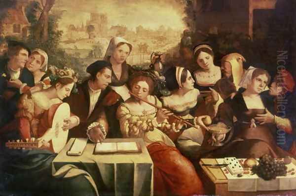 The Prodigal Son Feasting with Harlots Oil Painting by Jan Cornelisz Vermeyen