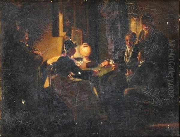 Veillee D'une Assemblee Amicale Jouant Aux Cartes Oil Painting by Antoinette Cecile Hortense Lescot Haudebourt