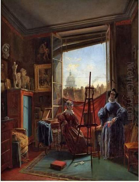 Atelier D'artiste A Paris Oil Painting by Antoinette Cecile Hortense Lescot Haudebourt